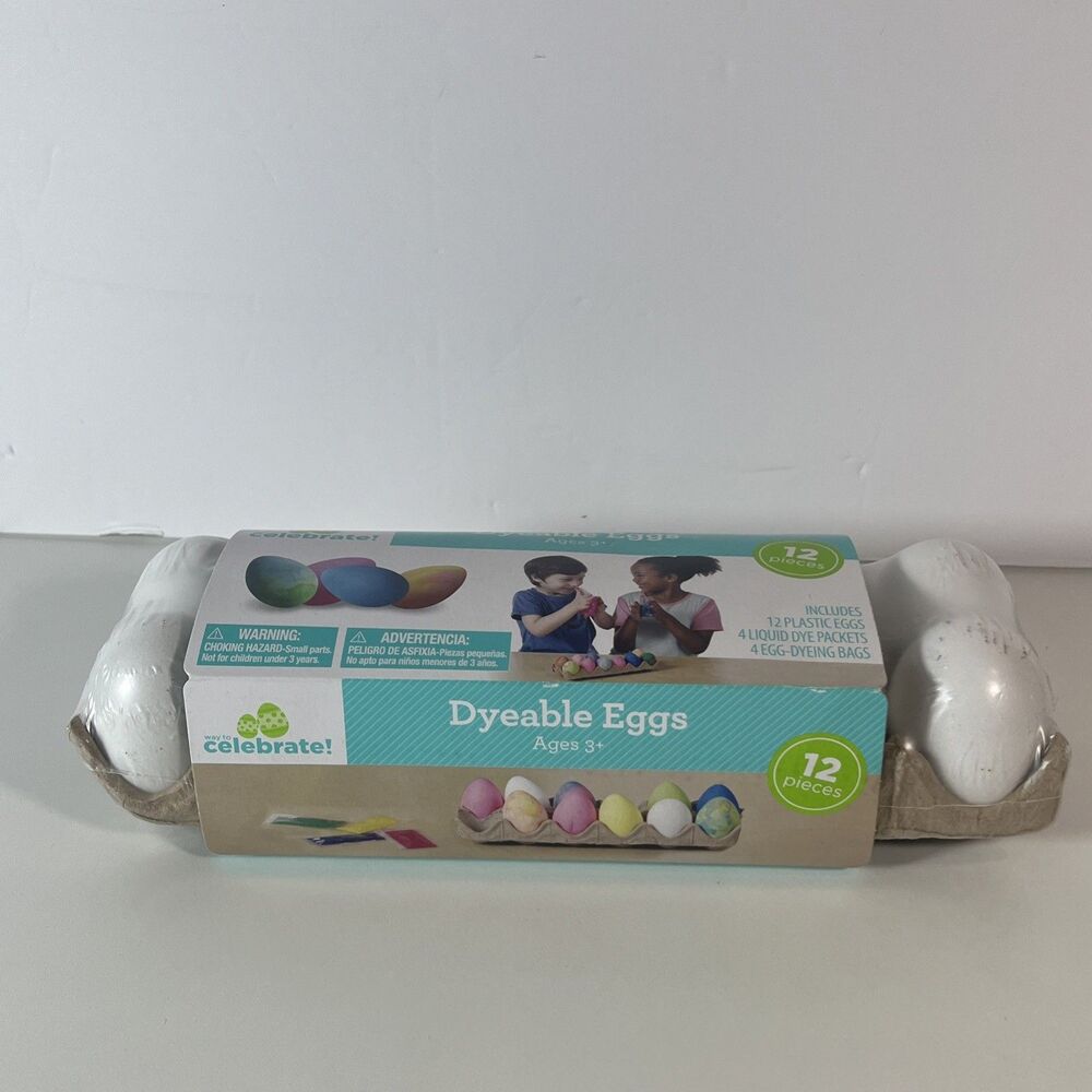 One Dozen Easter Dyeable Plastic Eggs & Liquid Dye Packets New Sealed Package